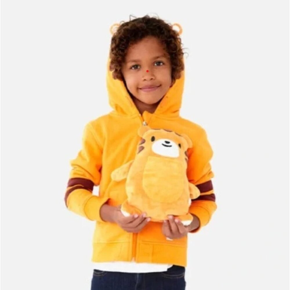 Cubcoats Hoodie Sweatshirt W/Ears Zips into‎ Plushie Toy Age 6-7 Orange NWT